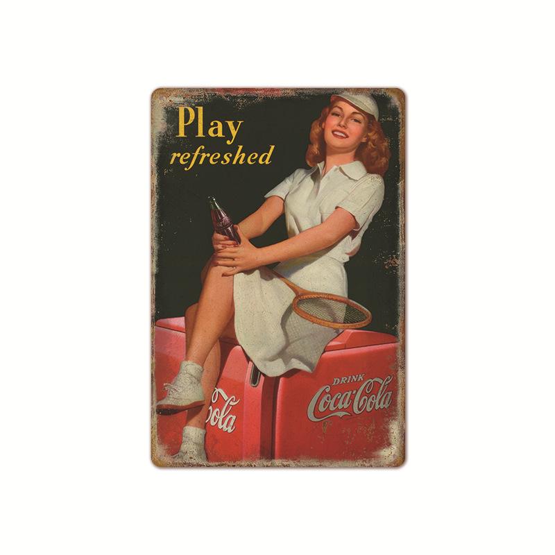 Vintage Cola Logo Metal Poster Retro Decorative Cola Tinplate Plaque Wall Frameless Decoration Suitable for Cafe Restaurant B
