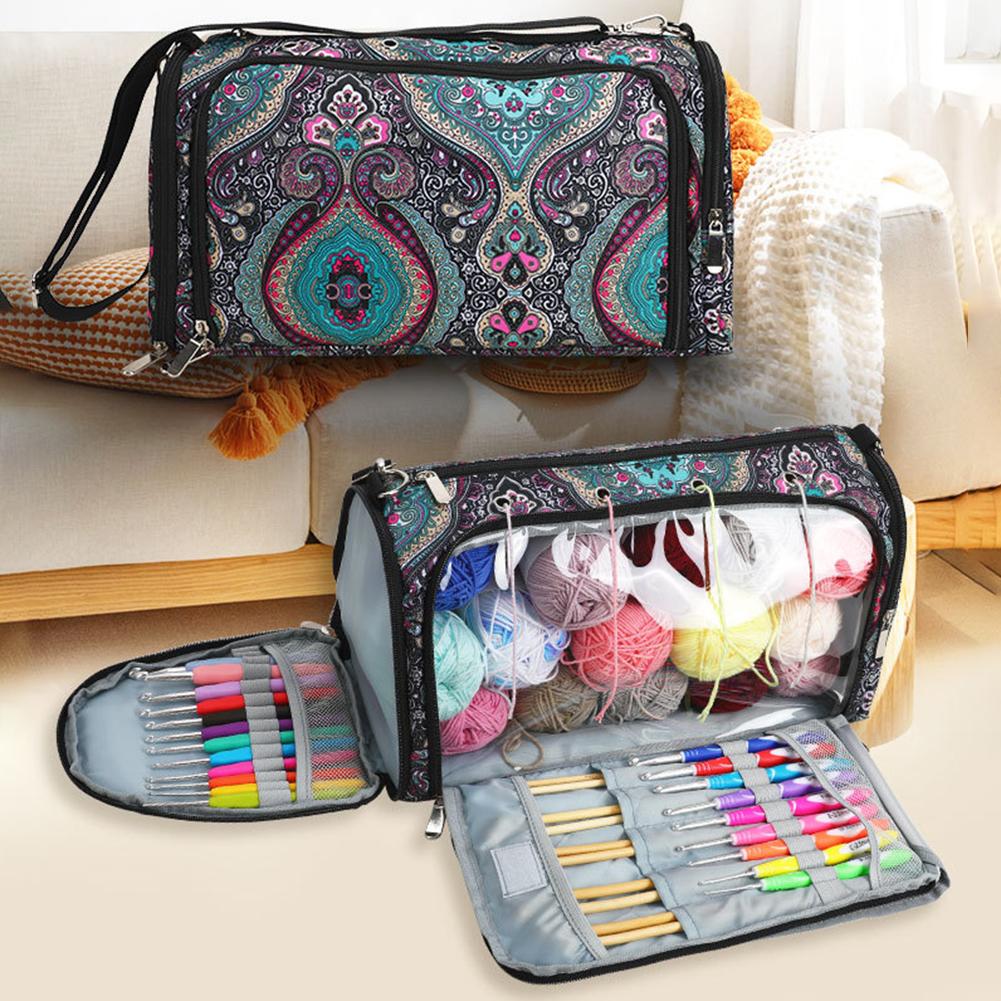 Knitting Yarn Organizer Multifunctional Vintage Yarn Storage Bag Knitting Project Storage Bag for Knitting Needles Crochet Hook