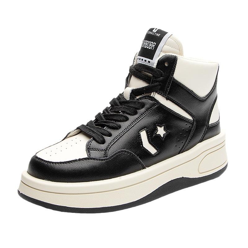 High-top leather women's autumn and winter new women's shoes thick-soled heightening single shoes women's casual sports shoes