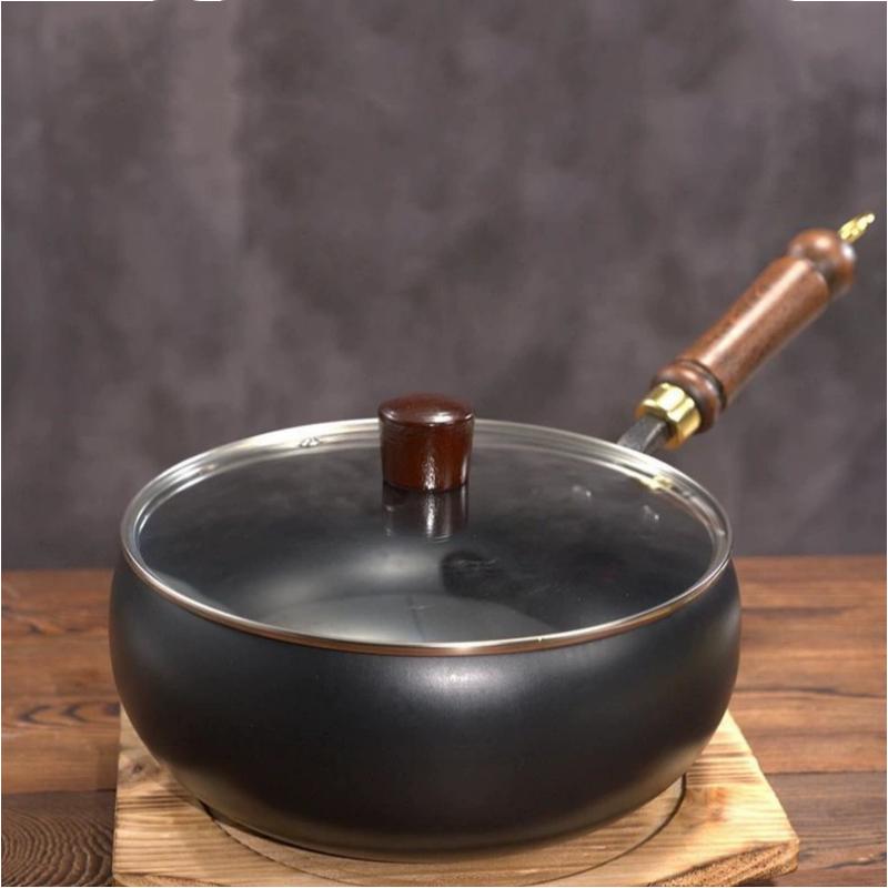 24cm Unbeschichteter Dicker Eisen Topf Antihaft Wok Schmortopf Küchen Kochtopf Gusseisen Pfanne Kochgeschirr Wok Pfanne Bratpfanne