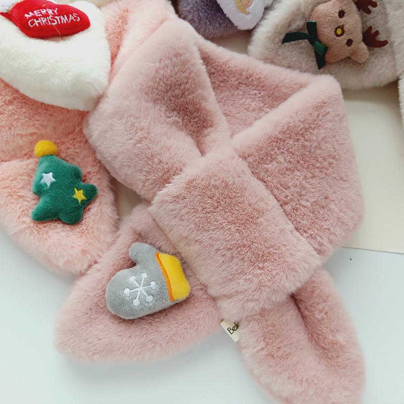 Korean Style Christmas Plush Scarf for Kids, Ages 1-6 – Warm & Trendy Cartoon Design for Boys & Girls