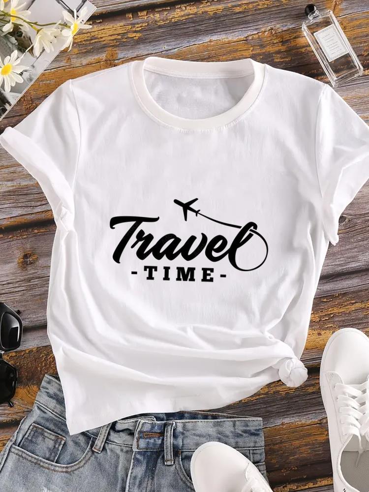 (Asian Size) Lady o-neck T Shirt Clothing flower letter Printed Female Top Casual Fashion Women Graphic Tee Short Sleeve T-shirts