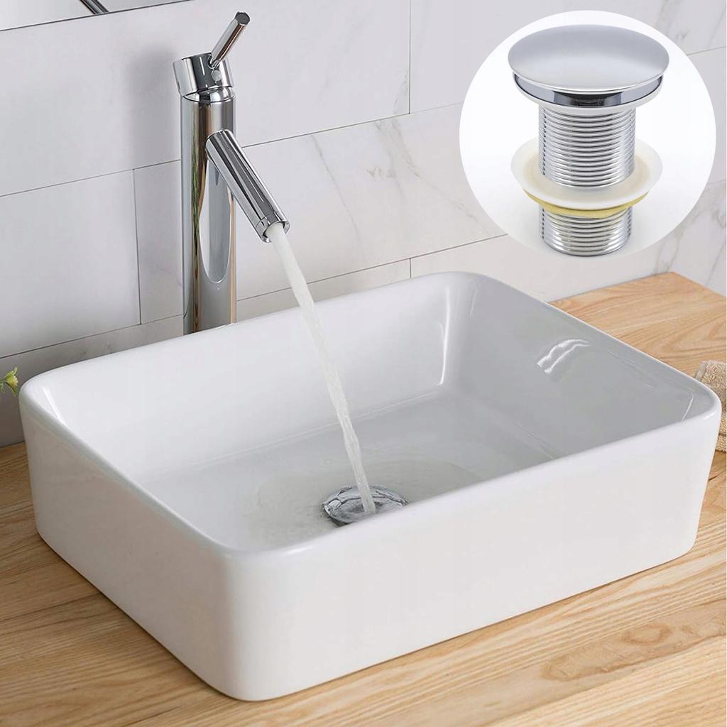 Set: silver click-clack plug without overflow + washbasin siphon