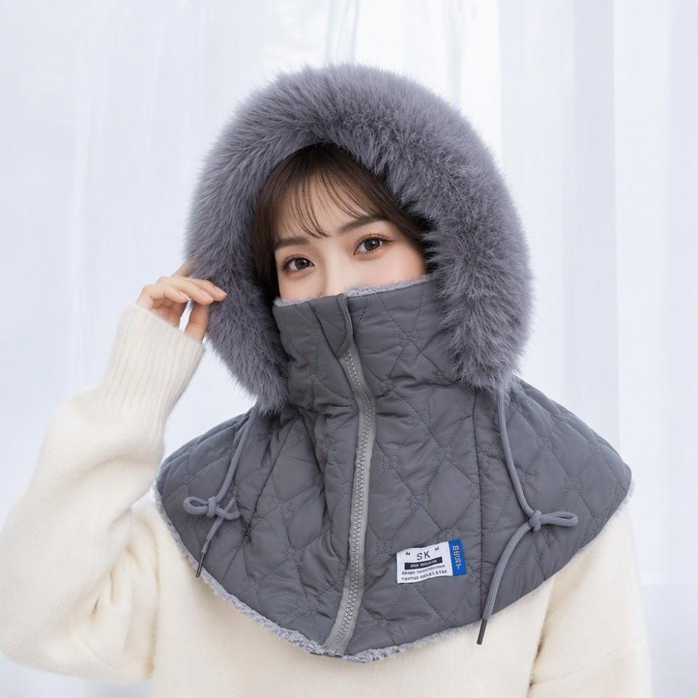 Faux Fur Lined Hooded Neck Warmer Warm Integrated Face Mask New Full Face Balaclava  Winter