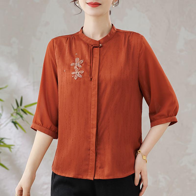 Women s New Chinese Style Embroidered Stand-Collar Shirt 3XL
