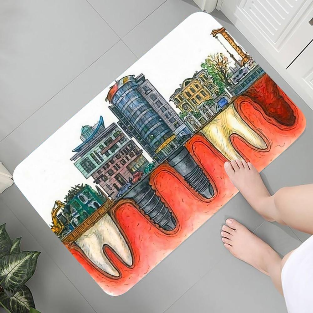 The Dentist Tooth Floor Mat Graphic Printed Flannel Doormats for Bathroom Kitchen Entrance Carpet Home Decor