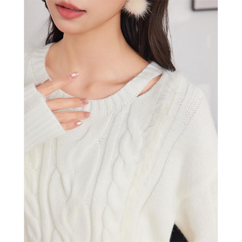 IEF Women's White Twist Knit Pullover