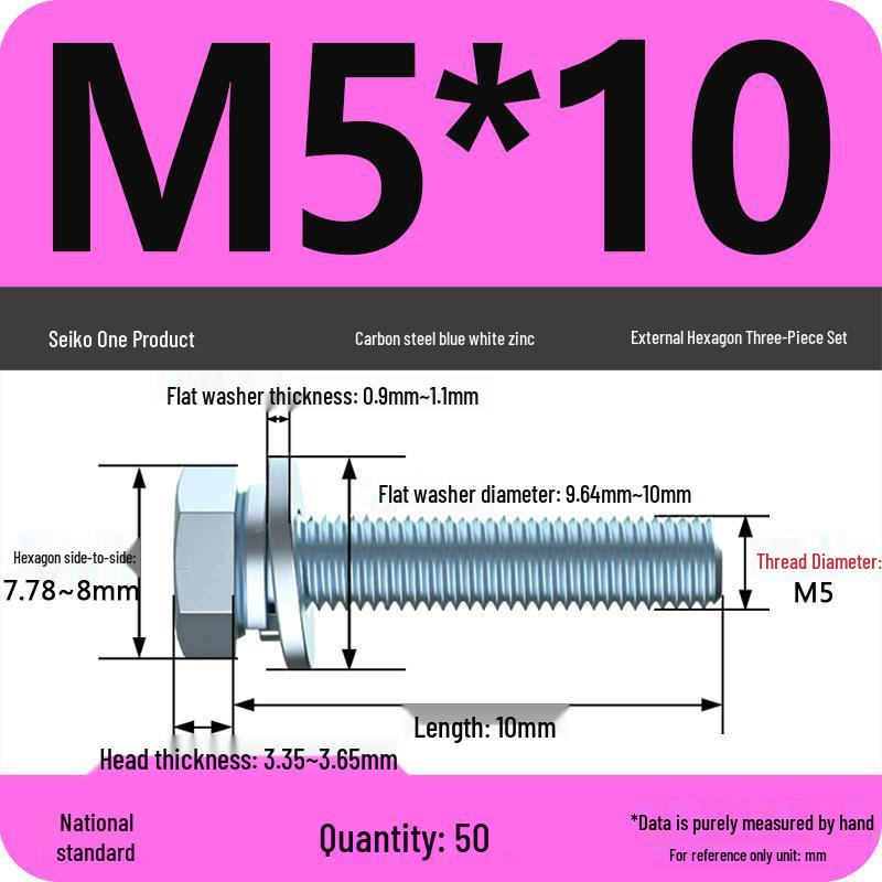 Grade 8.8 Galvanized Hex Bolt Set: Includes Hex Bolt, Spring Washer, Flat Washer (Sizes: M4, M5, M6, M8, M10, M12)