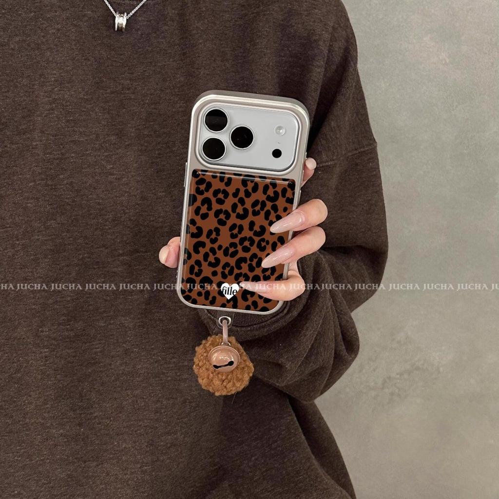 Applicable to iphone17 mobile phone case, all-inclusive, Apple 16Pro non-collision 15 super fire 14 brown bottom leopard print