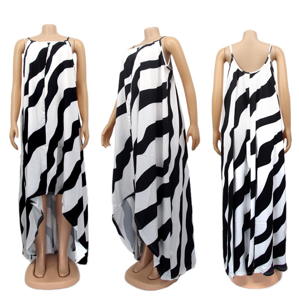 H153 Europäisches Sexy Damen Maxikleid mit unregelmäßigem Print und Spaghettiträgern