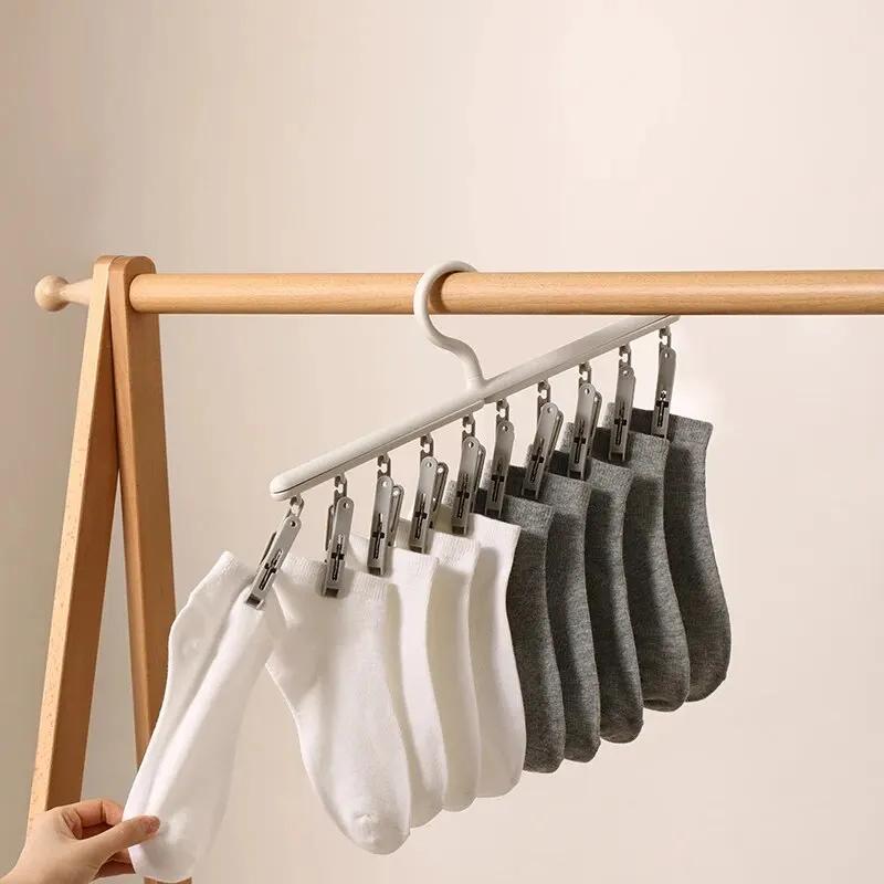 Socks Drying Rack with 10 Clips, Multi-Function Dormitory Student Home Balcony Drying Clips, Underwear Drying Clips Scarf Hanger