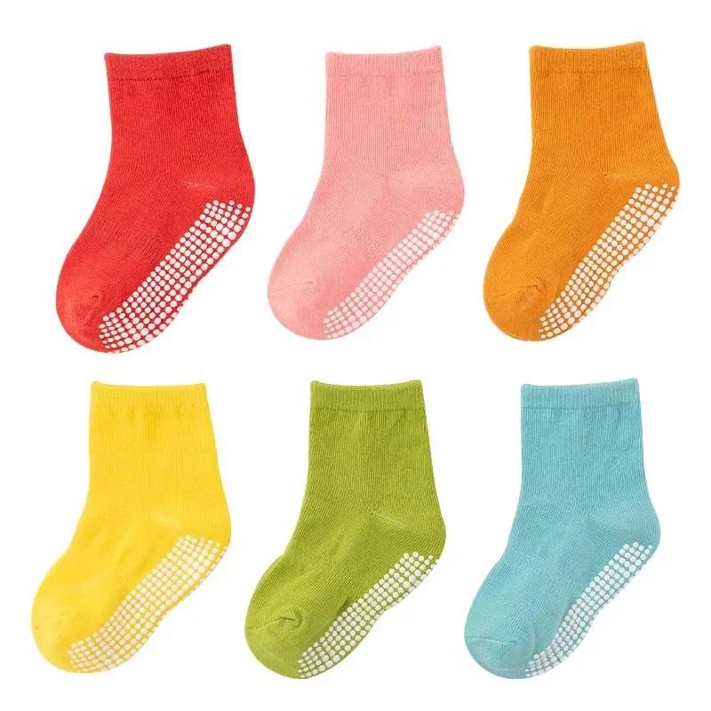 

New Kids Anti-Slip Socks Solid Cotton Non-Slip Gripper Baby Indoor Play Socks Breathable Toddler Floor Socks M(1-3 Years Old)