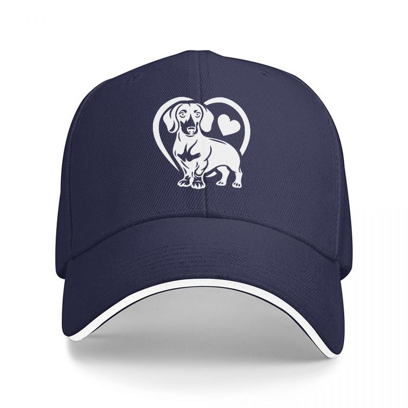 Dachshund Heart Pattern Sandwich Bill Baseball Cap Adjustable Fit Cotton Dad Hat Breathable Unstructured Casual Sports Gift