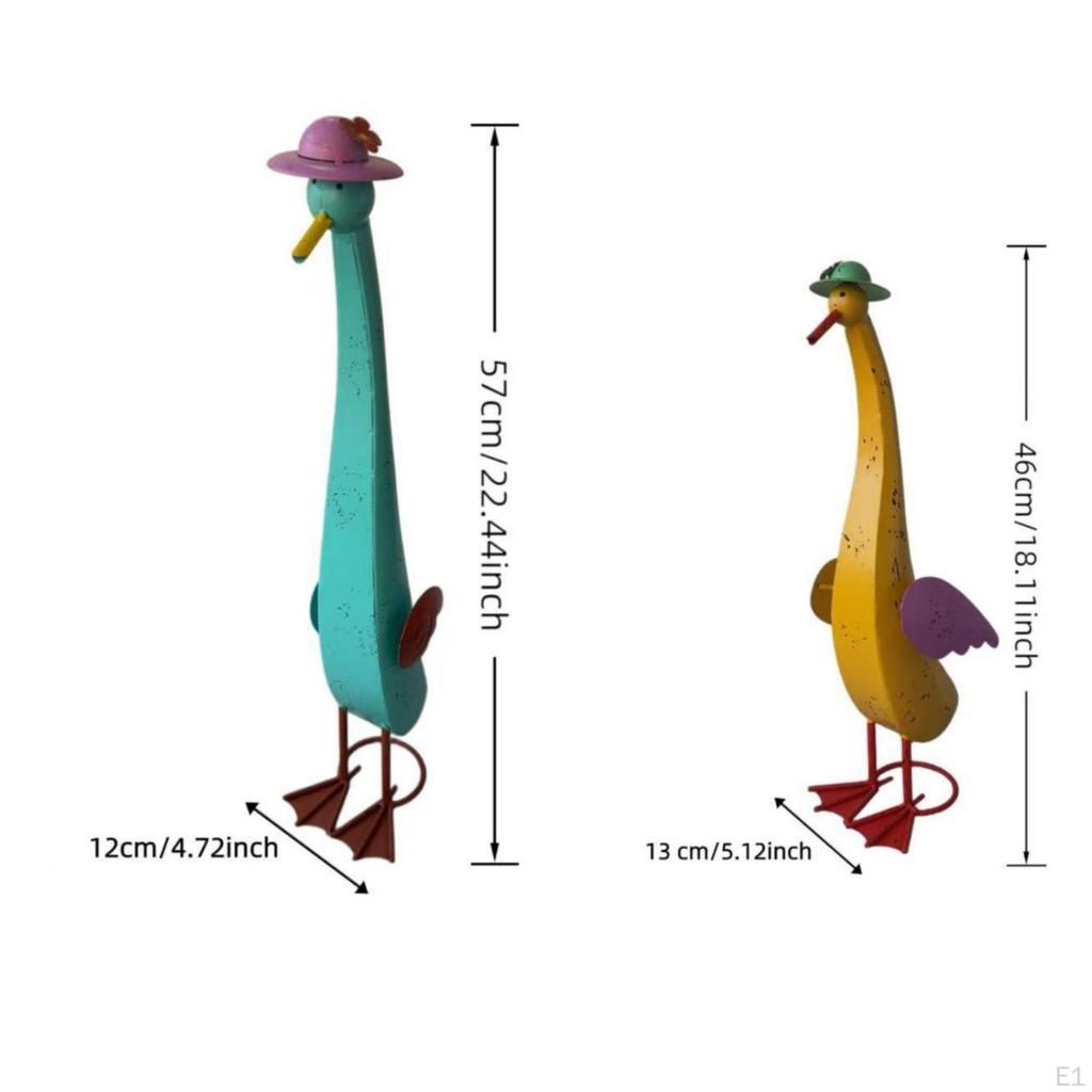2 Pieces Handmade Handcrafted Duck Decor Colorful Long Neck Ornament WeatherResistant for