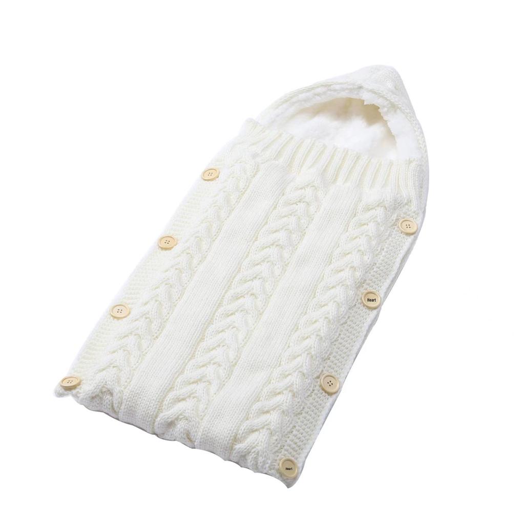 Infant Knitted Woolen Sleeping Bag Buttoned Blanket for Autumn & Winter