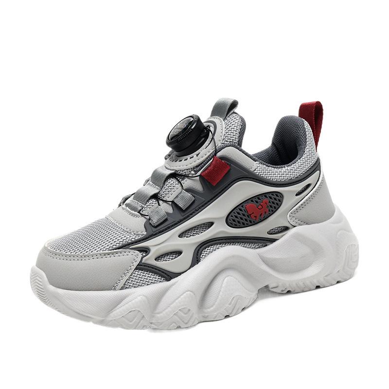 Boys Shoes Autumn 2025 New Mesh Breathable Dad Shoes Children's Rotating Buckle Sneakers