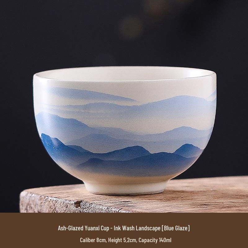 Cross-Border Ceramic Ash Ink Wash Landscape Tea Cup - Custom Logo