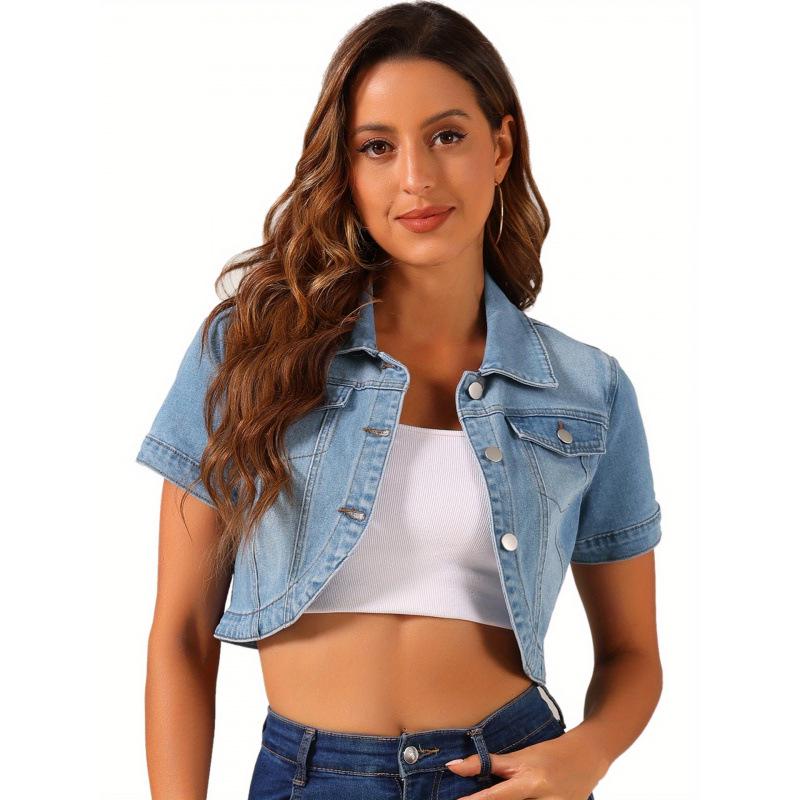 2026 Women's Light Blue Denim Short-Sleeved Casual Jacket