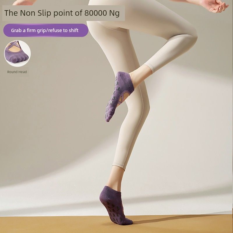 

Yoga Socks Non Slip Professional Women Ballet Indoor Sports Training Socks Sports Summer Pilates Socks Special Thin [1 double Non Slip grip] Cross round head_purple