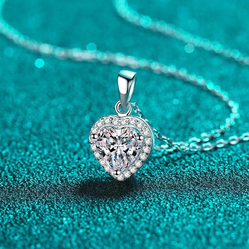 

New 1ct Heart Cut Moissanite Necklace for Women Colorless Classic Pendant 100% S925 Sterling Silver Chain Jewelry Wholesale