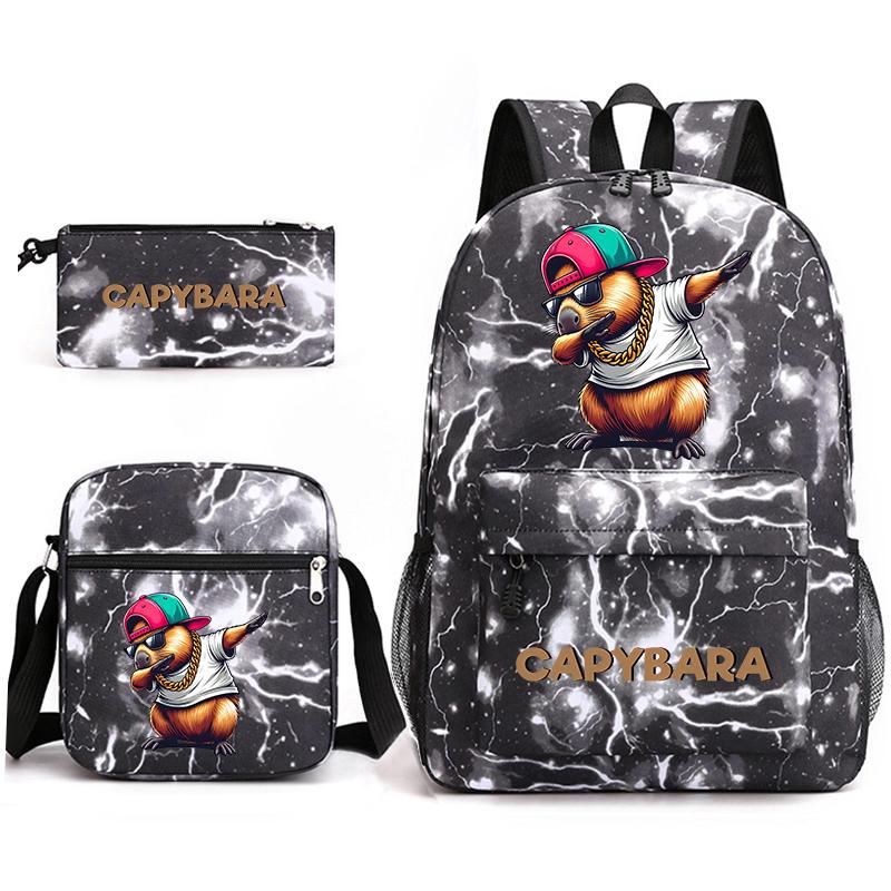 Capybara Animal Print 3Pcs Student Bookbag Set Shoulder Bag Pencil Case Children School Bag for Boys Girls Lightweight Daypack