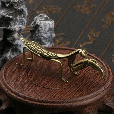 Simulation Messing Mantis Ornament Antike Insektenfiguren Miniatur Schreibtischdekorationen Handwerk Tee Haustier Feng Shui Sammlerstücke