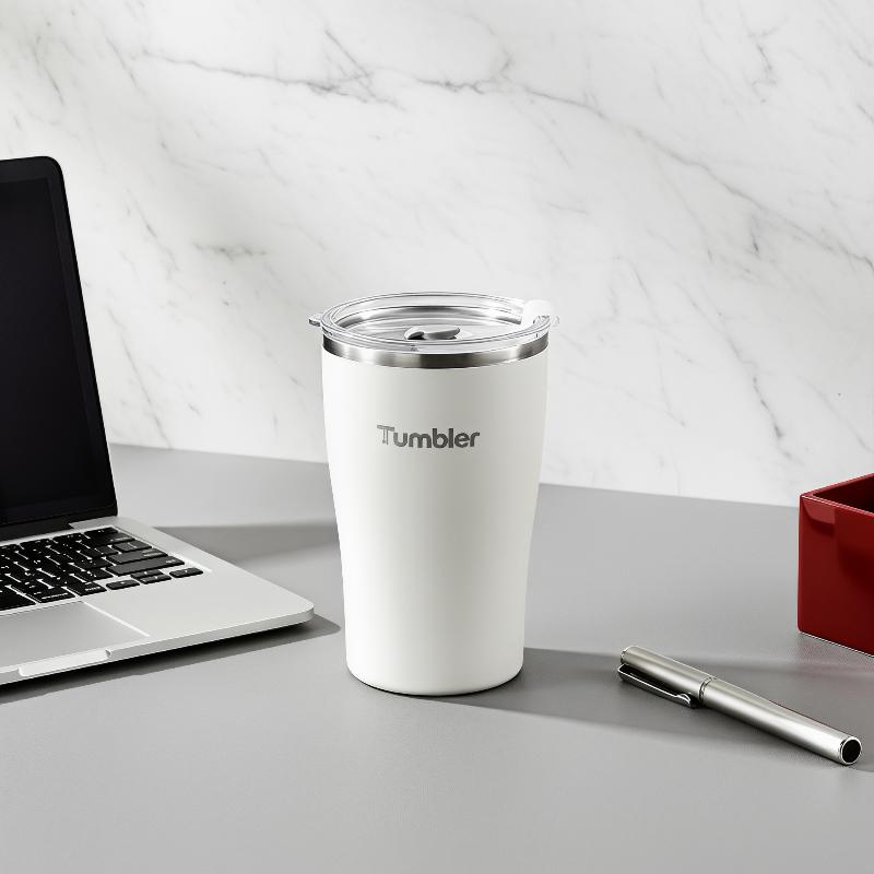 Stainless Steel Insulated Tumbler with Flip Straw Lid Double Wall Washable Reusable Coffee Mug for Work School Travel Use