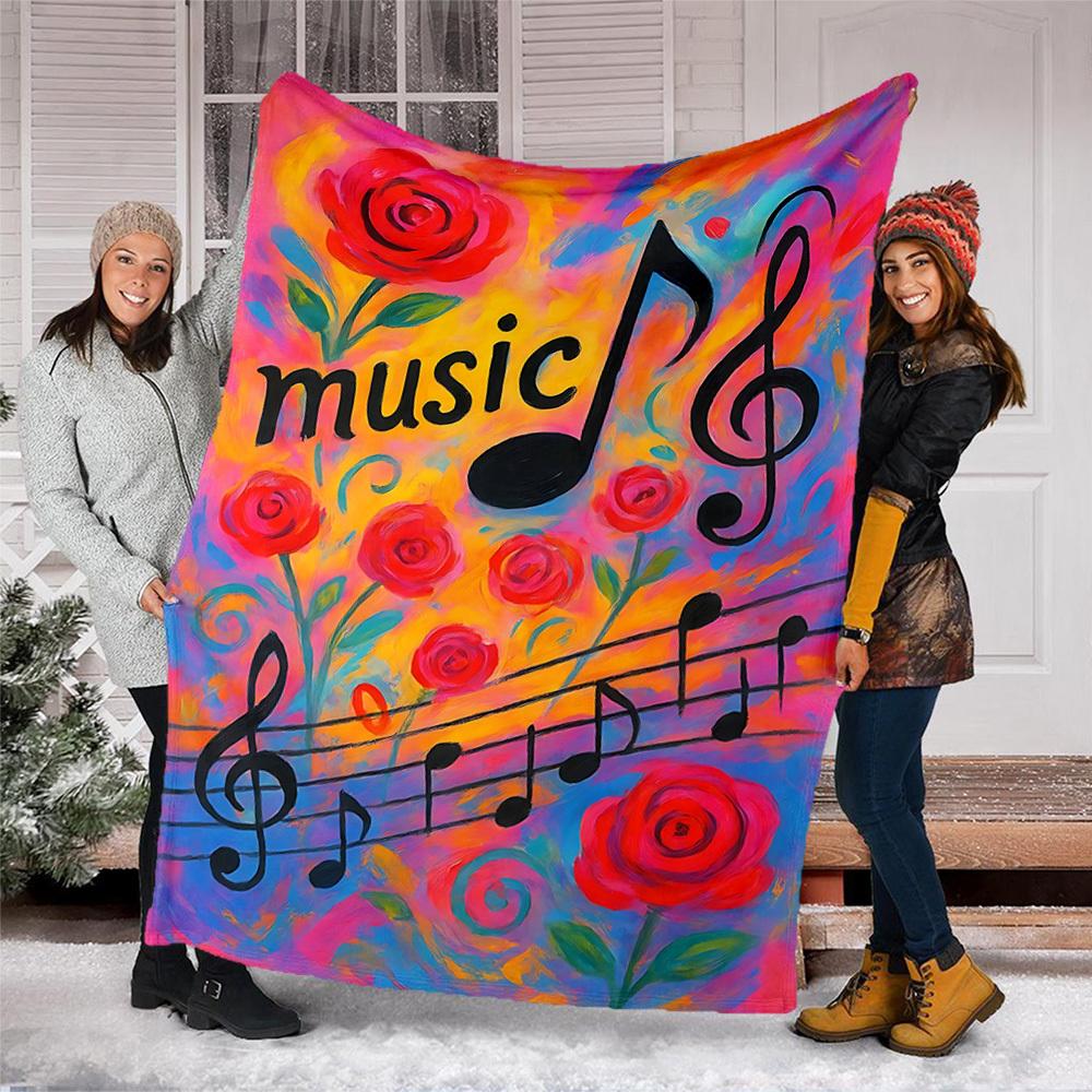 1pc Music Notes Print Outdoor Blanket, Lightweight Polyester,