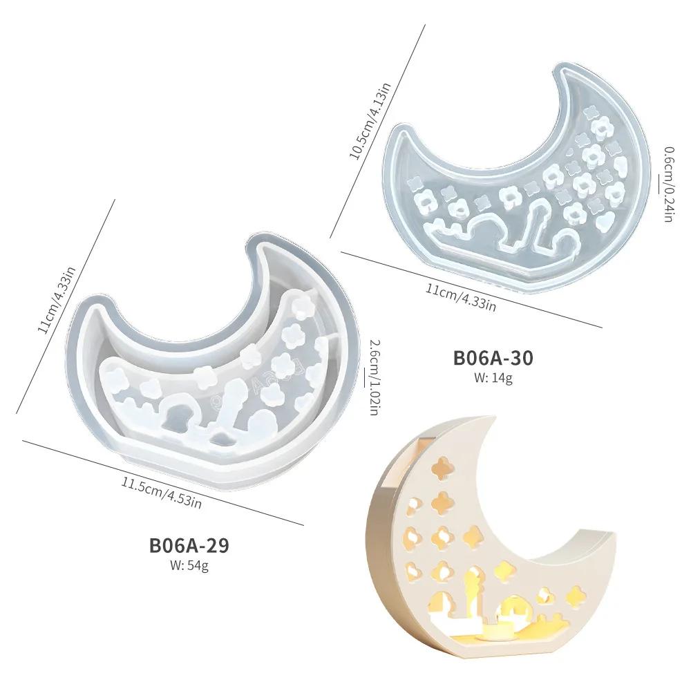 Top Quality Middle Eastern Style Hollow House Plaster Lampshade Silicone Mold DIY Moon Candle Holder Resin Molds For Eid Al Fitr