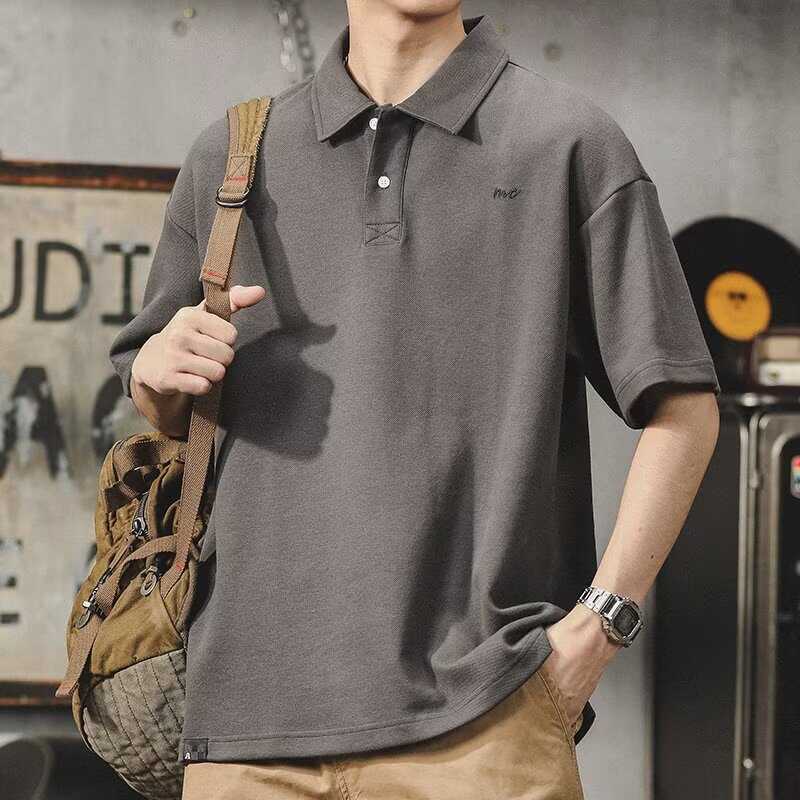 Amerikansk Mode Vintage Andningsbar Fukttransporterande Herr Lös Pikétröja - Skrynkelfri Vardaglig Sport Kortärmad Skjorta med Krage