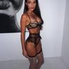 New European and American erotic underwear, sexy perspective mesh, black bikini three-point garter belt set with steel tray
