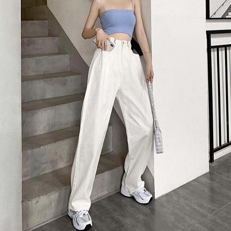 

Весенне-осенние модные универсальные женские широкие прямые джинсы с высокой талией, джинсовые брюки, свободные брюки XXL белый