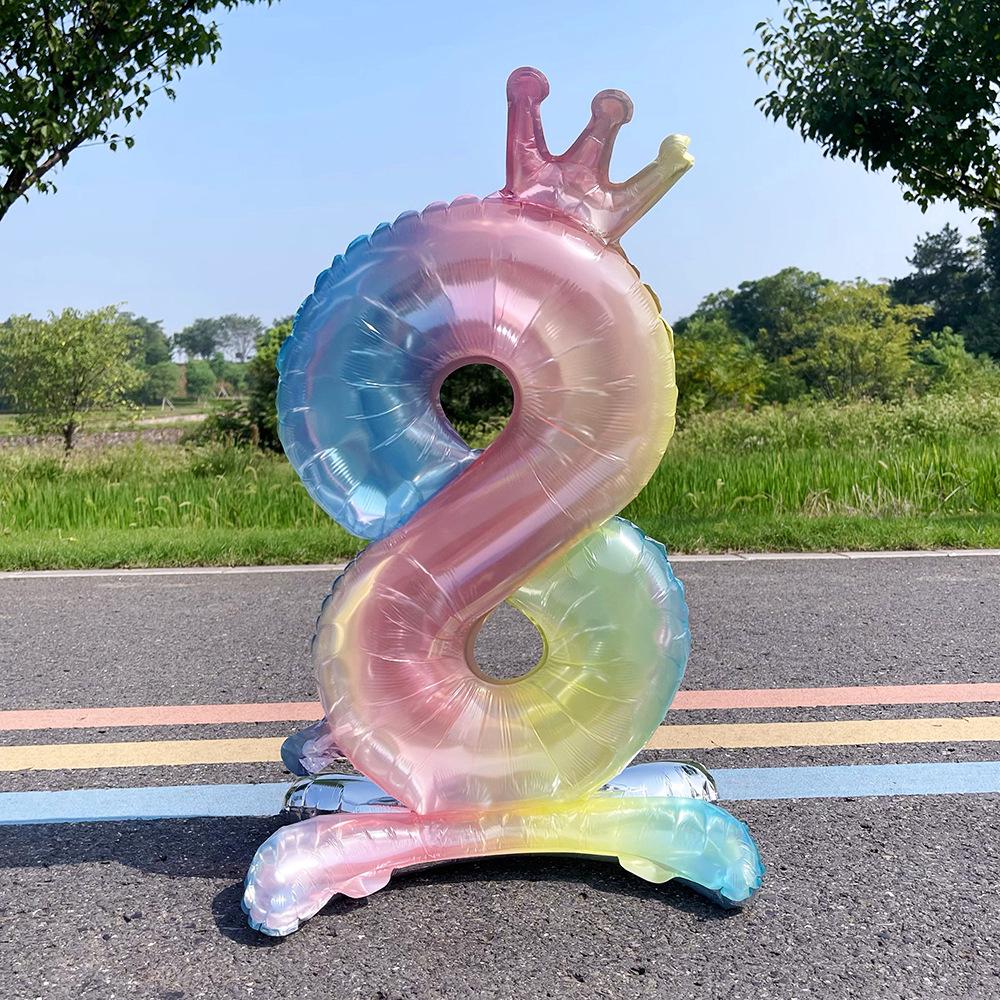 

32 Inch Crystal Gradient Number Stand Foil Balloons with Crown Figures Globos 0-9 Birthday Party Decorations Wedding Baby Shower 1pcs&32inch