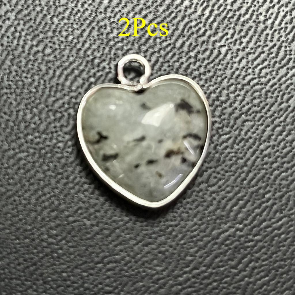 2 Stück, Energie Naturstein Anhänger mit silberfarbenem Rand, Spirituelle Heilung Kristall Herz Edelstein Charms für Schmuckherstellung DIY Basteln 15mm