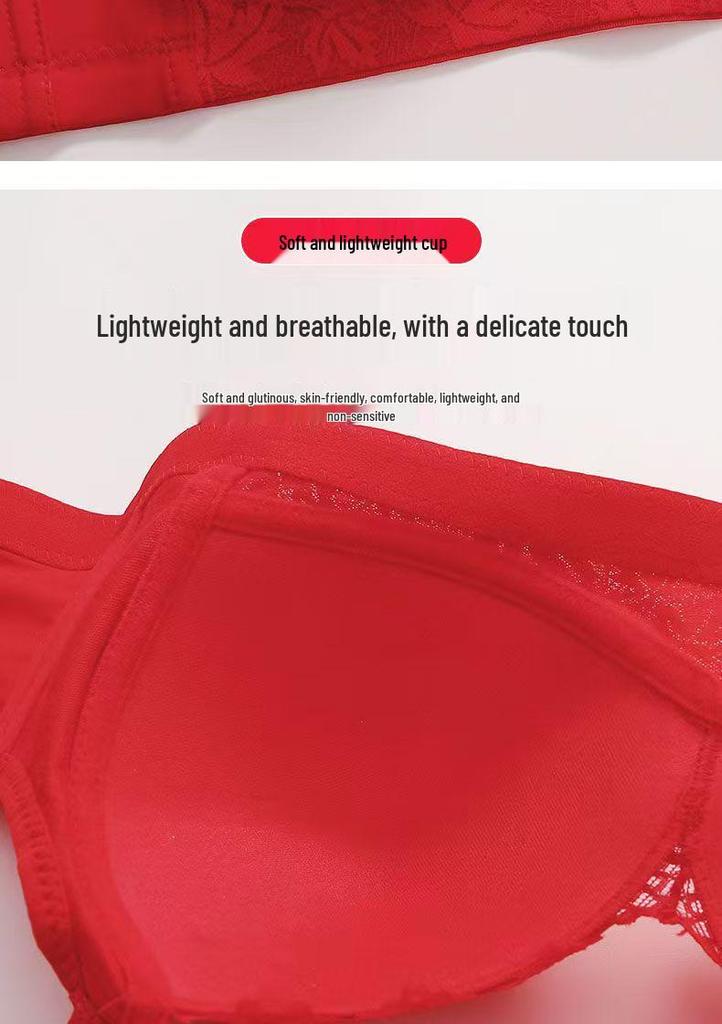 Plus Size Wire-Free Lace Bra: Breathable, Push-Up, Side Support, Anti-Sagging, Slimming Effect for Middle-Aged and Elderly Women