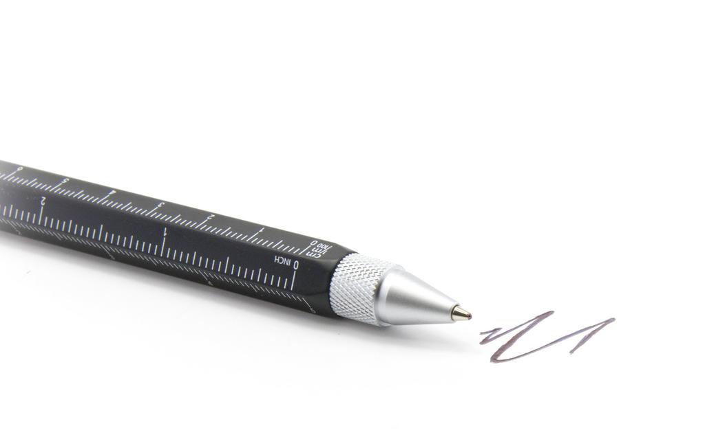 TROIKA Ballpoint Pen with Centimeter and Inch Black Multi-Function Ruler, Level, Multi-Pen, Construction,