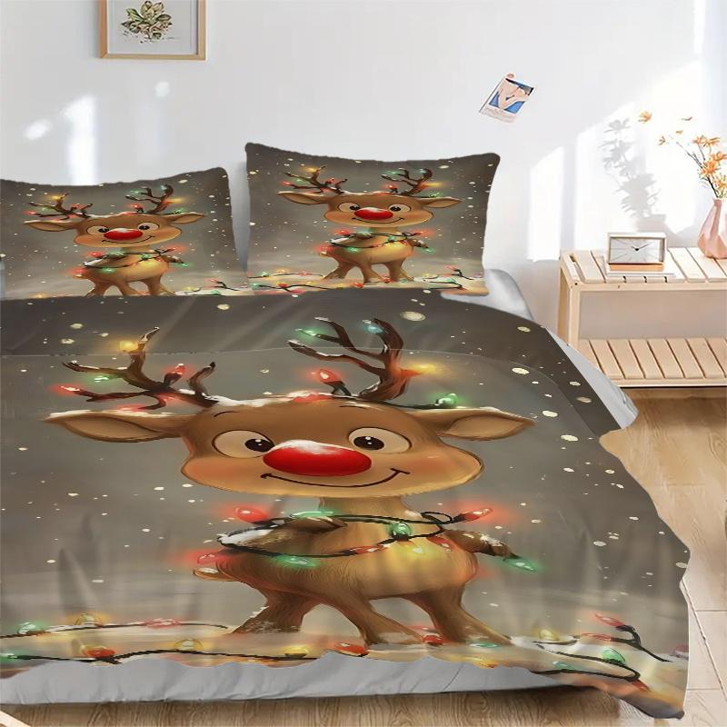 

3pc Christmas Deer with Lights Home Decor Bedding Set-Festive Gift for Fans,Travelers & Daily Use 1295a 135x200cm