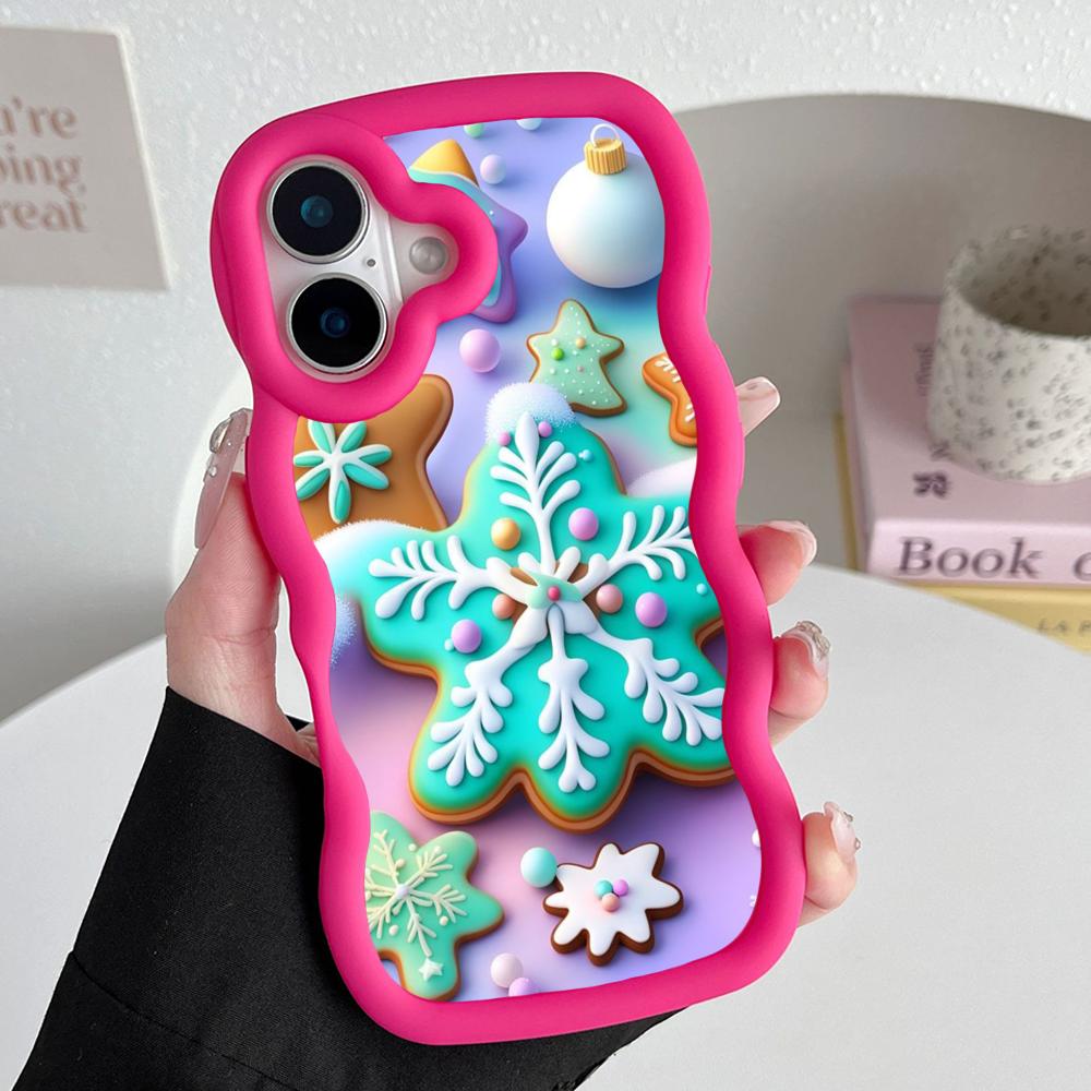 Winter Snowflake Mobile Cell Phone Case for iPhone 17 16 15 14 13 12 11 Air Pro Max Plus Wavy Edge TPU Colorful Cover Smartphone