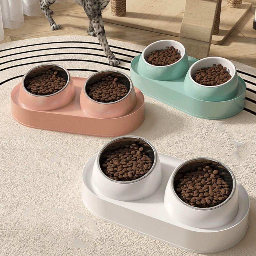 Slanted Mouth Pet Feeding Double Bowls Portable Pet Drinking Feeder Dog Food Basin  Water Container