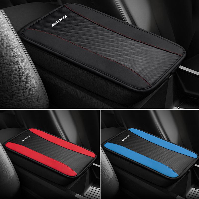 High-end Leather Car Armrest Pad Cover Auto Seat Armrests Storage Protection Cushion For Mercedes Benz AMG A C GLC GLE CLA Class BV4