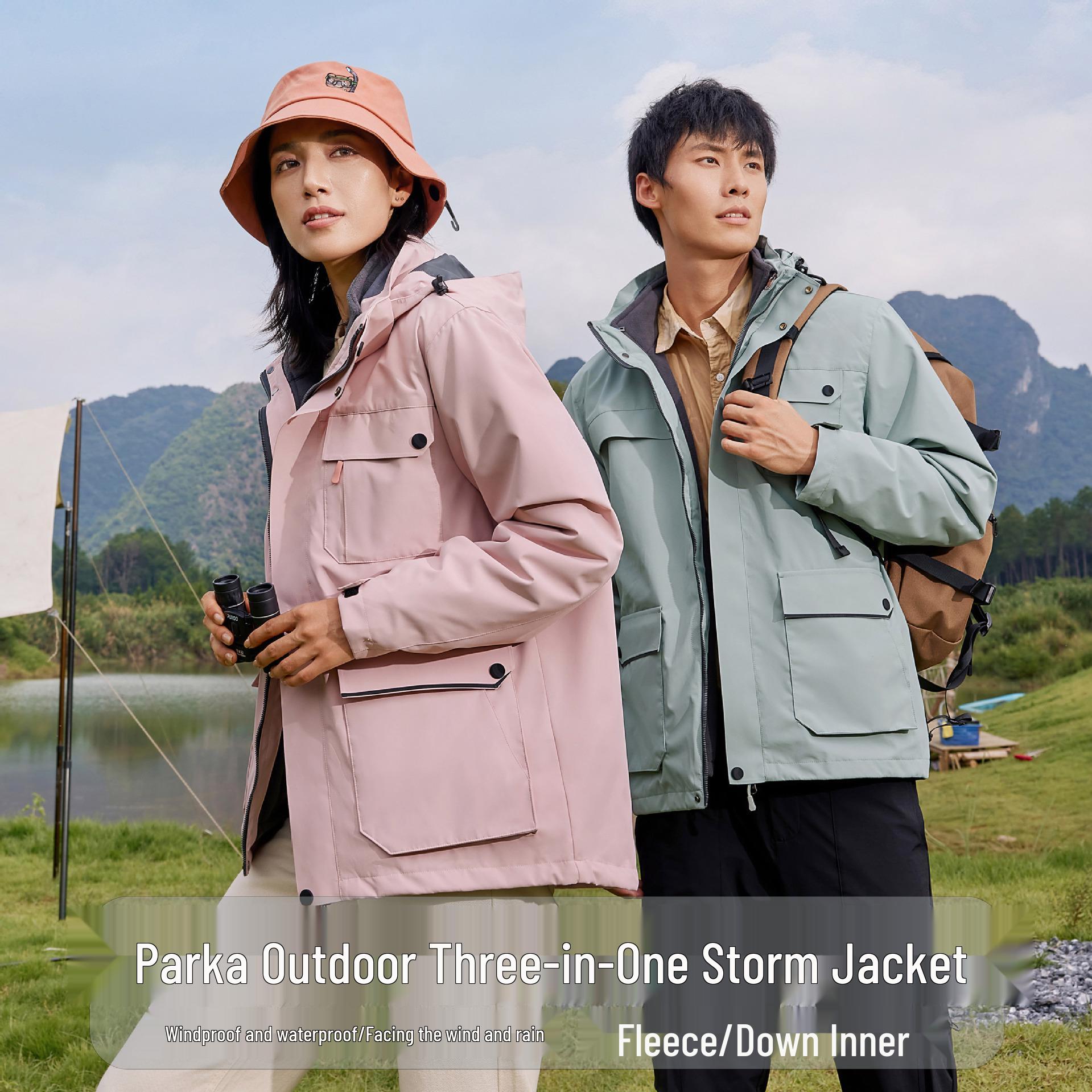 

Men s Customizable Winter 3-in-1 Windproof Parka with Removable Down Jacket S