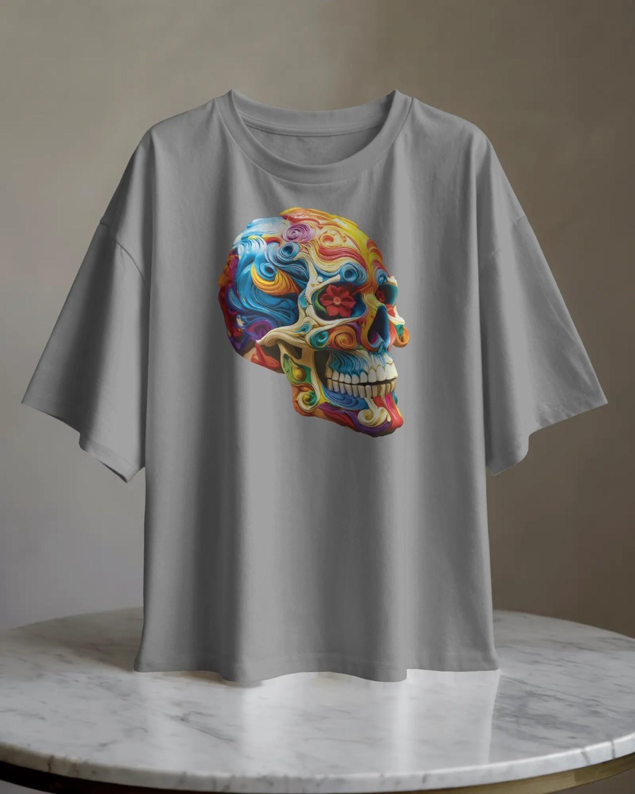 Graphic Skull Men s T-Shirt, Large -Grey S