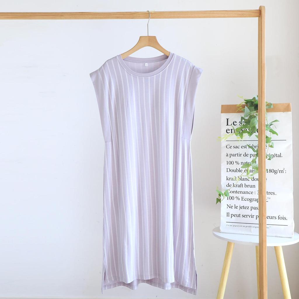Damen ärmelloses Sommer-Nachthemd aus Modal mit integriertem BH, Große Größen, Lockerer Schnitt, Einteiliges Pyjama-Kleid