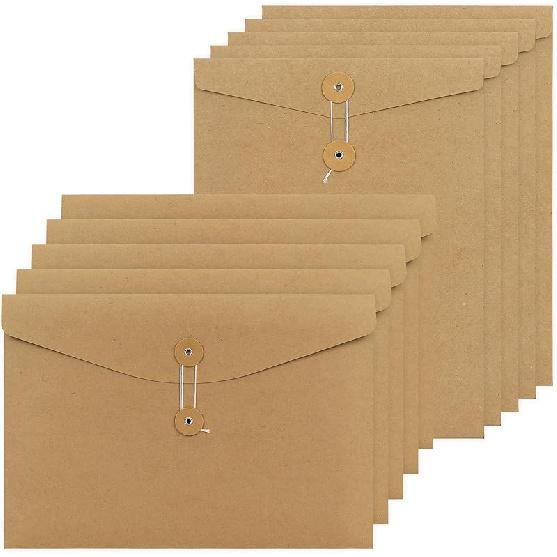 NatureTouch 10PCS A4 Envelopes Kraft Paper Folders,Kraft Paper File Folders Project Pockets Document Wallet Bag with String,Letter Size, Kraft File