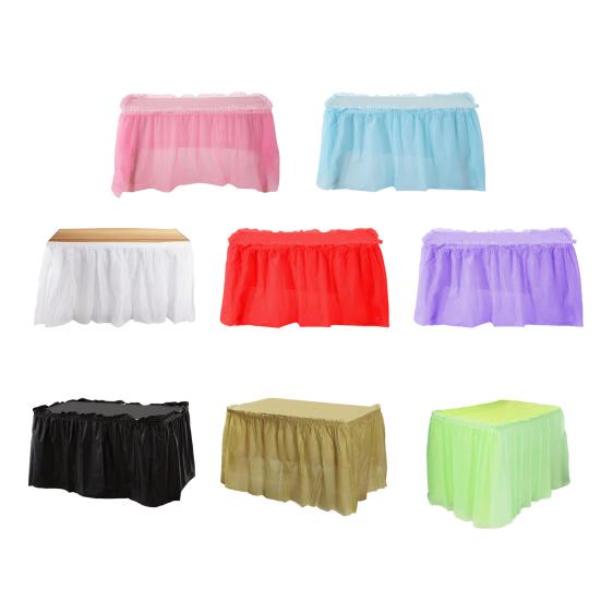 Disposable Waterproof Table Skirt with Adhesive Strip 420x70cm Heavy-Duty Plastic Cover for Wedding Birthday Party Easy Cleanup Elegant Event Decor