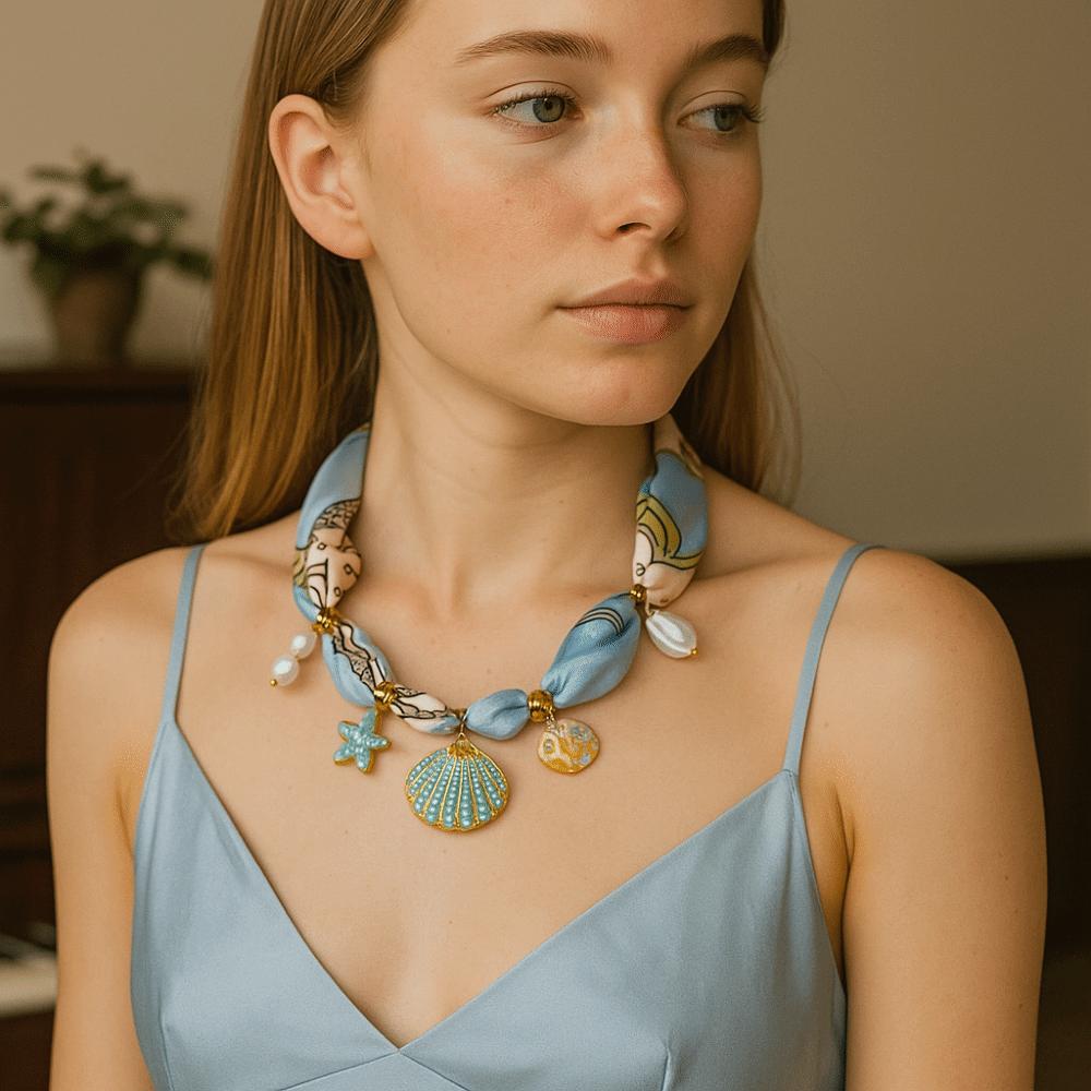 Flower Beach Ocean Series Necklace Shell Dopamine Necklace Cloth Wrap Scarf Chain Necklace  Girls