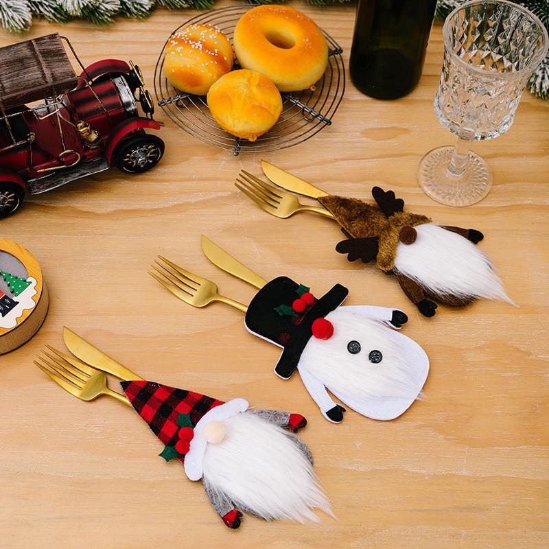 Festive Christmas Table Decoration Long Gnome Fork And Spoon Holder Set For Holiday Dining