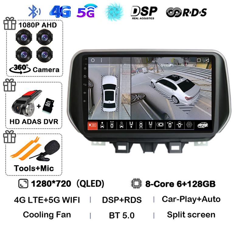 Android 14 Carplay Auto WIFI+4G For Hyundai Tucson IX35 2018 2019 2020 Car Radio Stereo Multimedia Player GPS BT 360 Camera DSP
