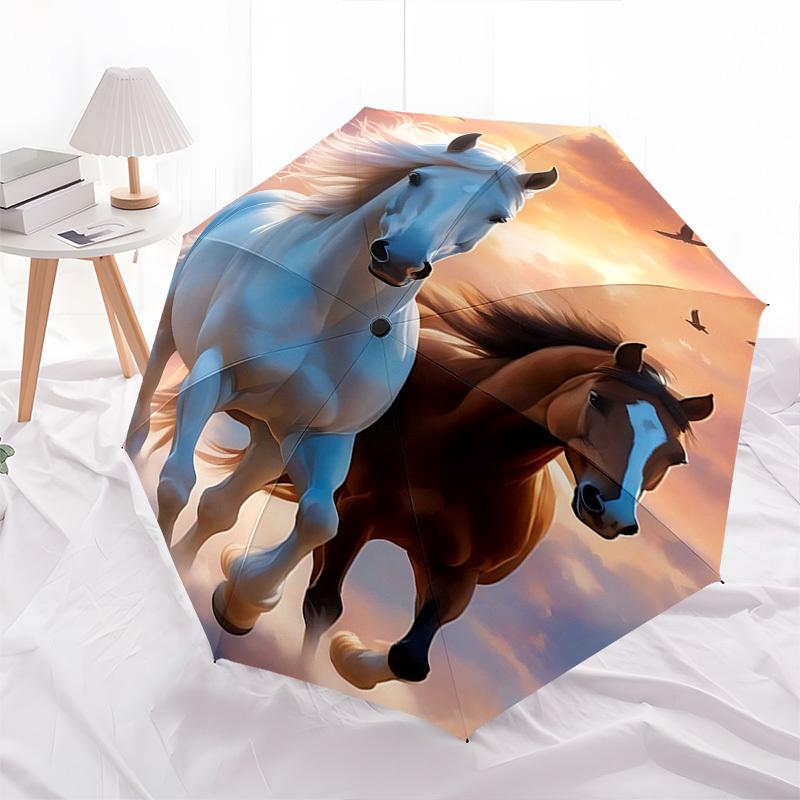 Horses Sky Automatic Folding umbrella Compact 8 rib Design, Unique Style, Suitable for Everyday Outdoor Use, Perfect Gift for Friends and Fa