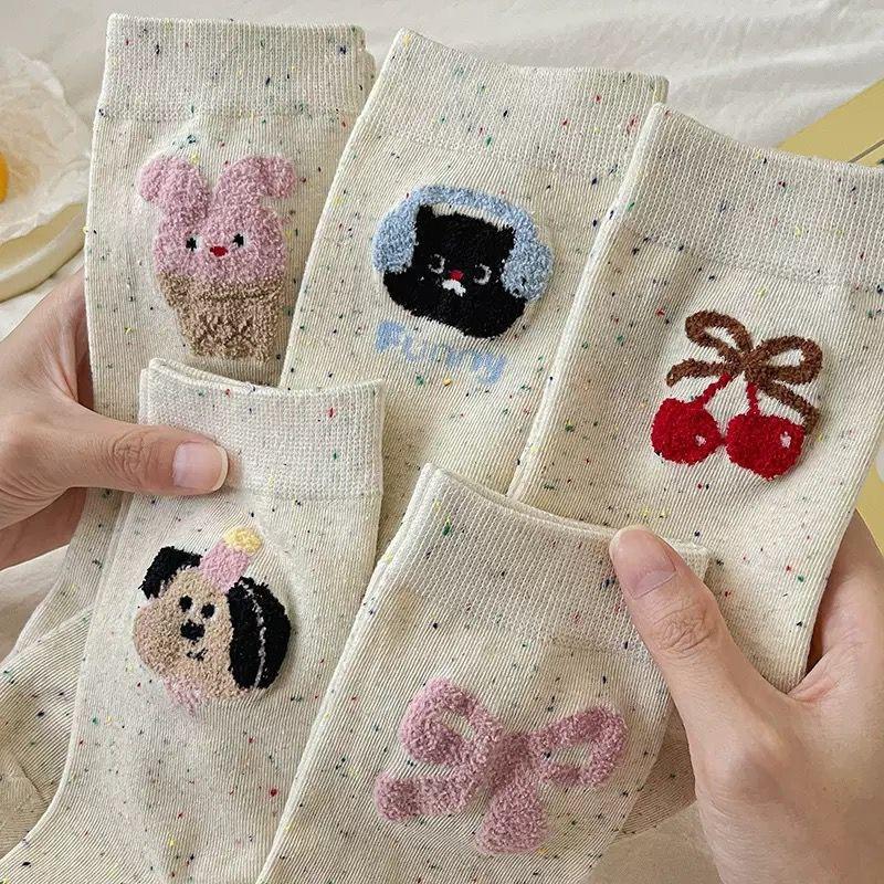 Socks Sweet Socks Dopamine Socks Girl Style School Style Colorful Cartoon Cute and Versatile Polka Dot Yarn Mid-calf Socks for Girls